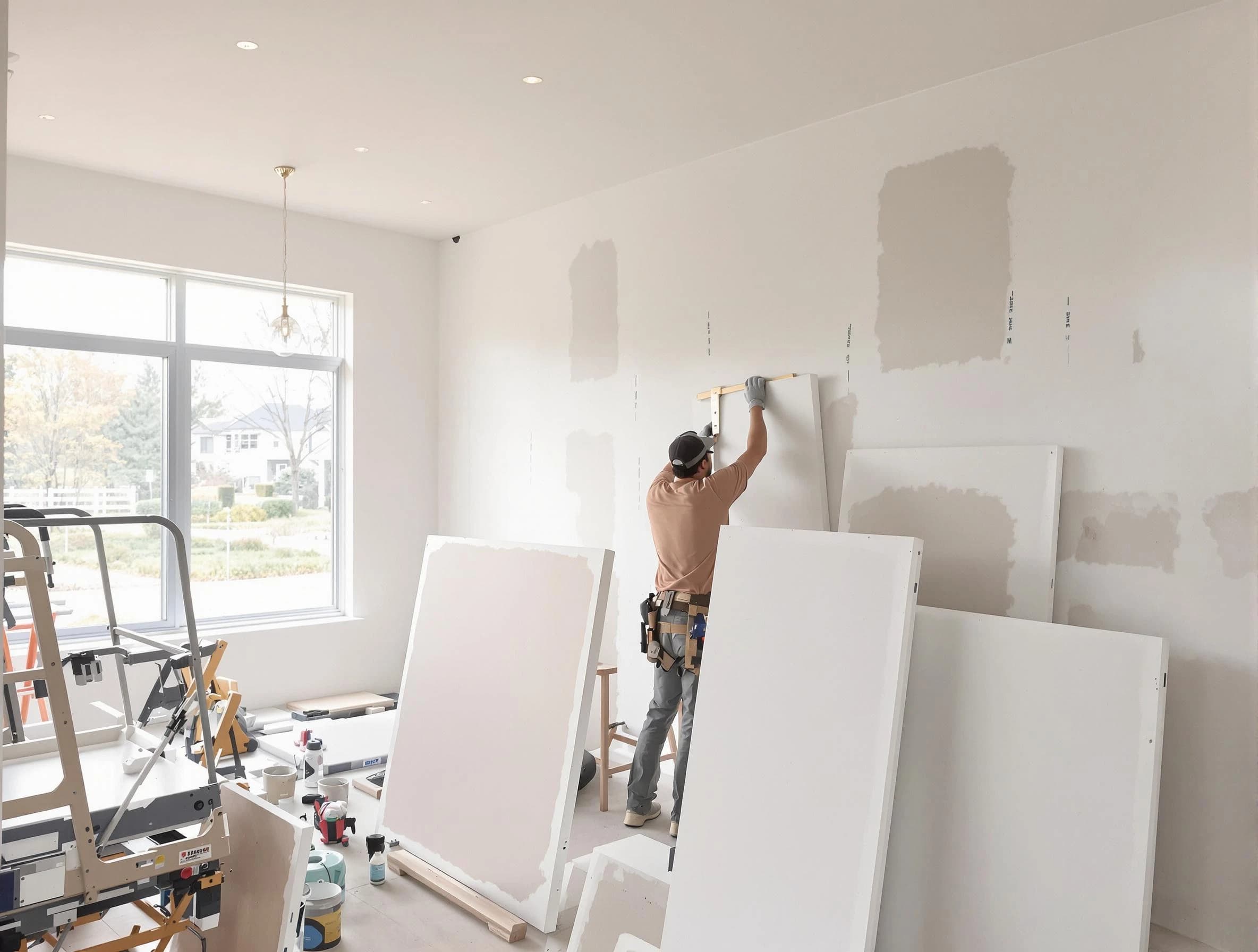 Twinsburg House Painters precisely hanging drywall sheets in Twinsburg, OH