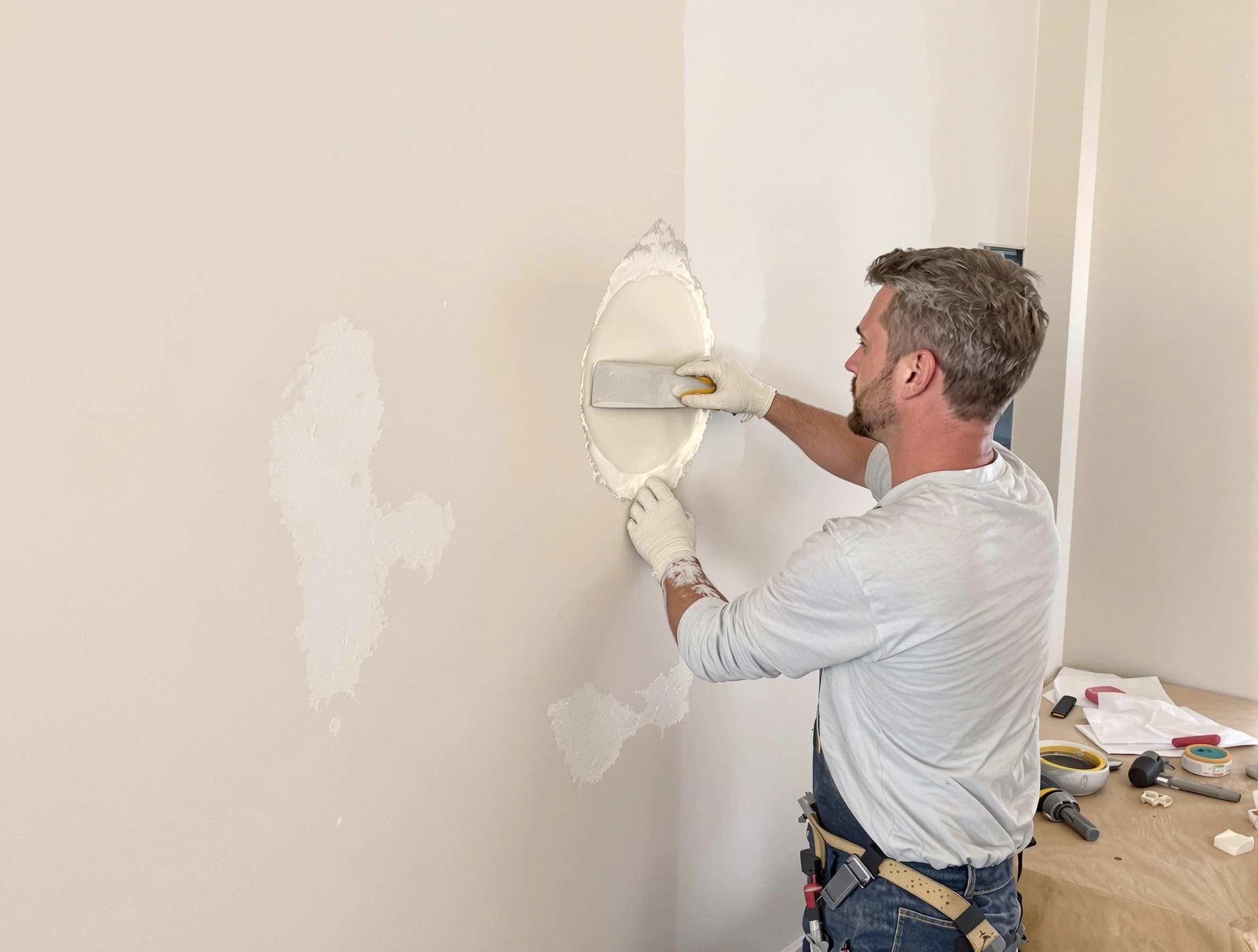 Twinsburg House Painters technician patching a drywall hole in Twinsburg, OH