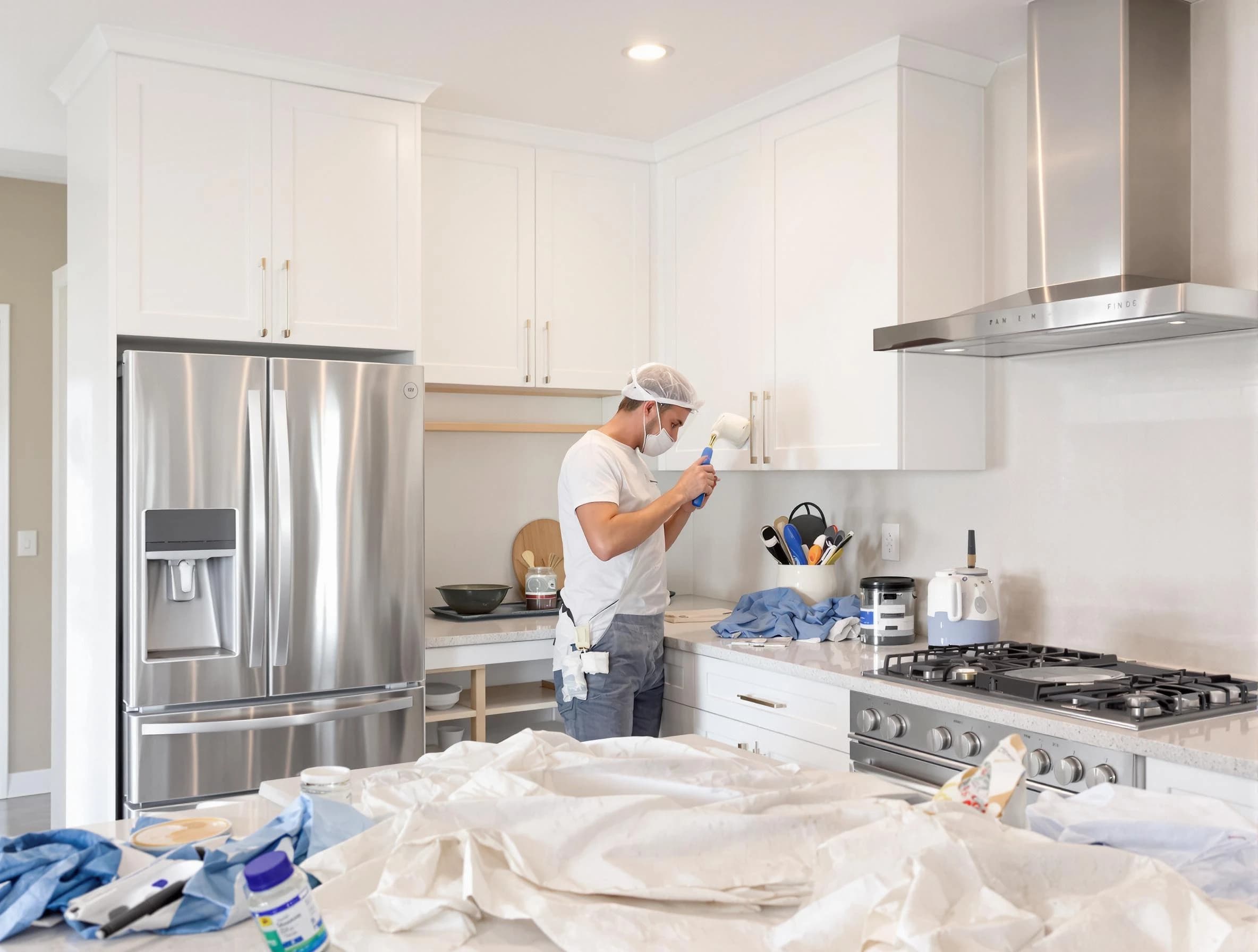 Twinsburg House Painters painter applying a fresh coat in a kitchen located in Twinsburg, OH